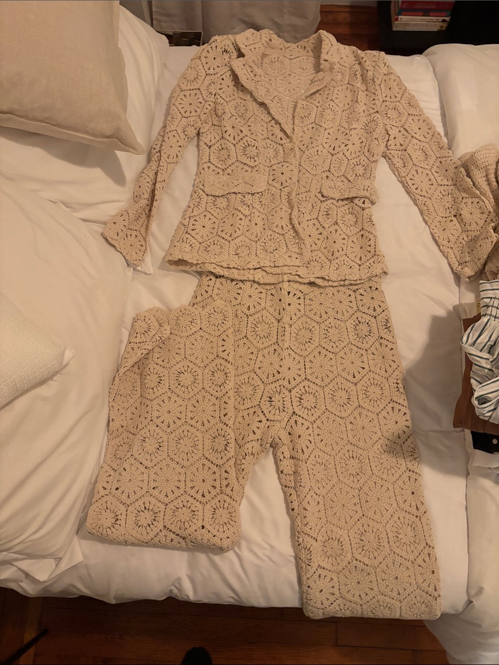 Crocheted Two-Piece Set in Cream